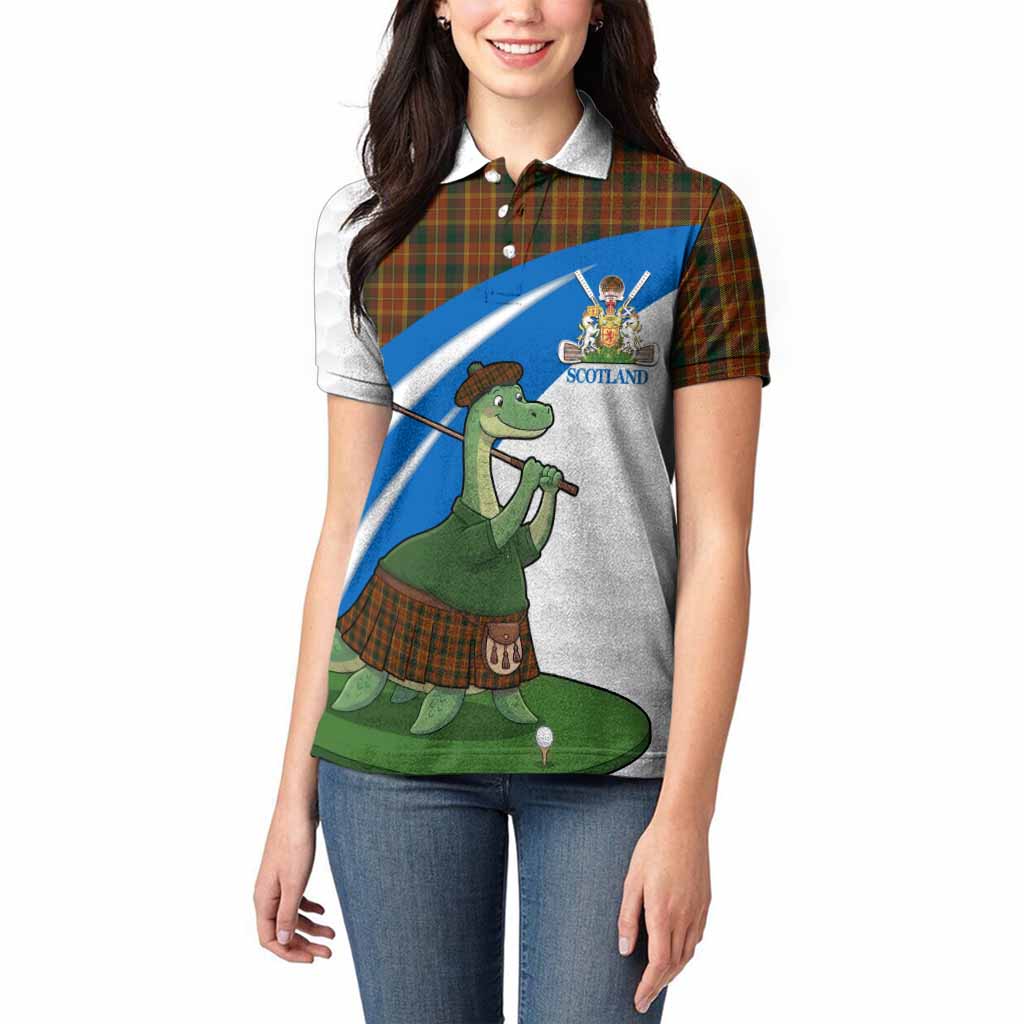 Monaghan Tartan Crest Golf Nessie Women Polo Shirt Loch Ness Monster Sporty Style