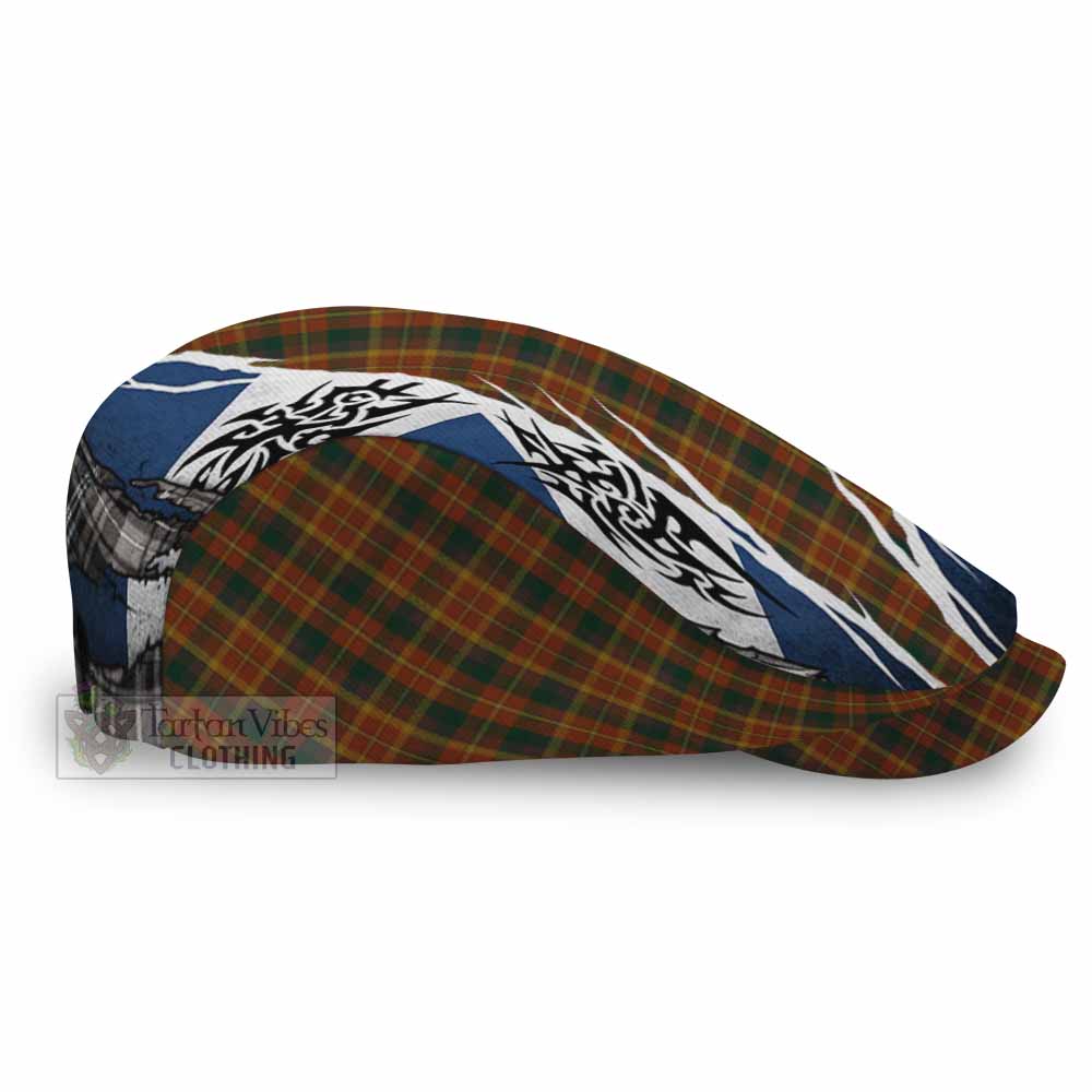 Monaghan Tartan Flat Cap, Jeff Cap Scotland Flag Ripped Tribal Design