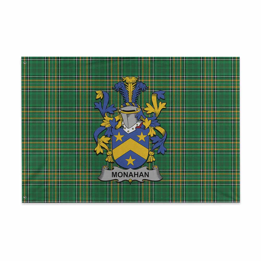 Tartan Vibes Clothing Monahan Irish Clan Tartan House Flag with Coat of Arms