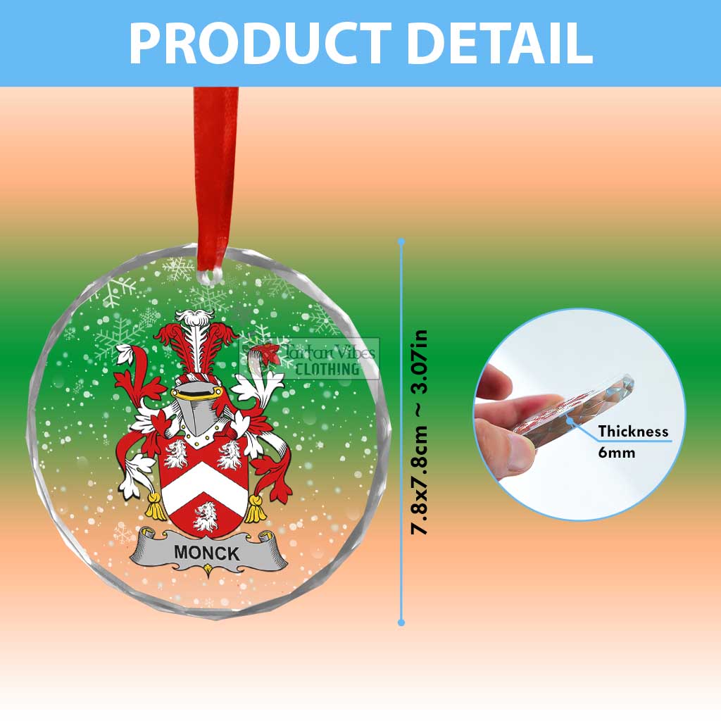 Tartan Vibes Clothing Monck Irish Clan Christmas Glass Ornament with Coat of Arms