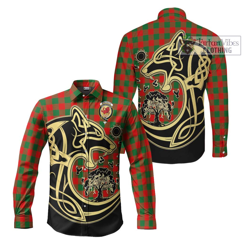 Moncreiffe Modern Tartan Long Sleeve Button Shirt with Family Crest Celtic Wolf Style Men's Shirt S - Tartan Vibes Clothing