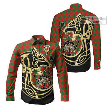 Moncreiffe Modern Tartan Long Sleeve Button Shirt with Family Crest Celtic Wolf Style Men's Shirt S - Tartan Vibes Clothing