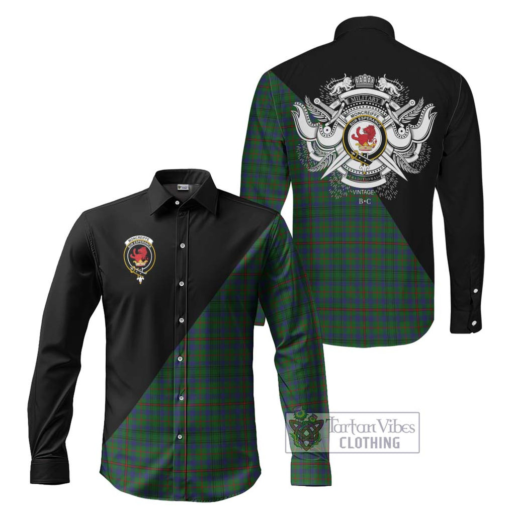 Moncreiffe of Atholl Tartan Long Sleeve Button Shirt with Family Crest and Military Logo Style Men's Shirt S - Tartanvibesclothing Shop