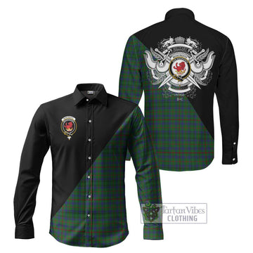 Moncreiffe of Atholl Tartan Long Sleeve Button Shirt with Family Crest and Military Logo Style Men's Shirt S - Tartanvibesclothing Shop