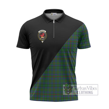 Moncreiffe of Atholl Tartan Zipper Polo Shirt with Family Crest and Military Logo Style - Tartanvibesclothing Shop