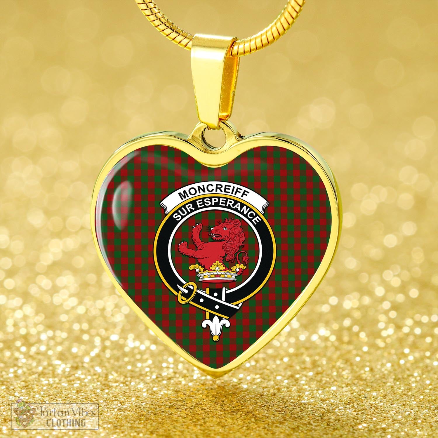 Moncrieff (Moncreiffe) Tartan Heart Necklace with Family Crest - Tartan Vibes Clothing