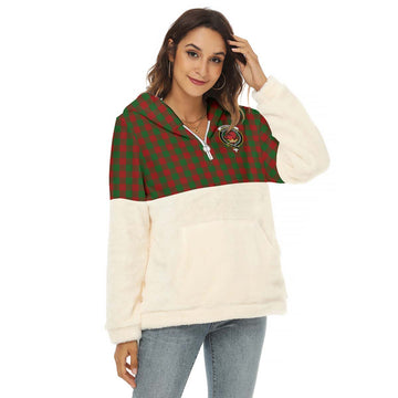 Moncrieff (Moncreiffe) Tartan Half Style Women's Borg Fleece Hoodie with Half Zip with Family Crest