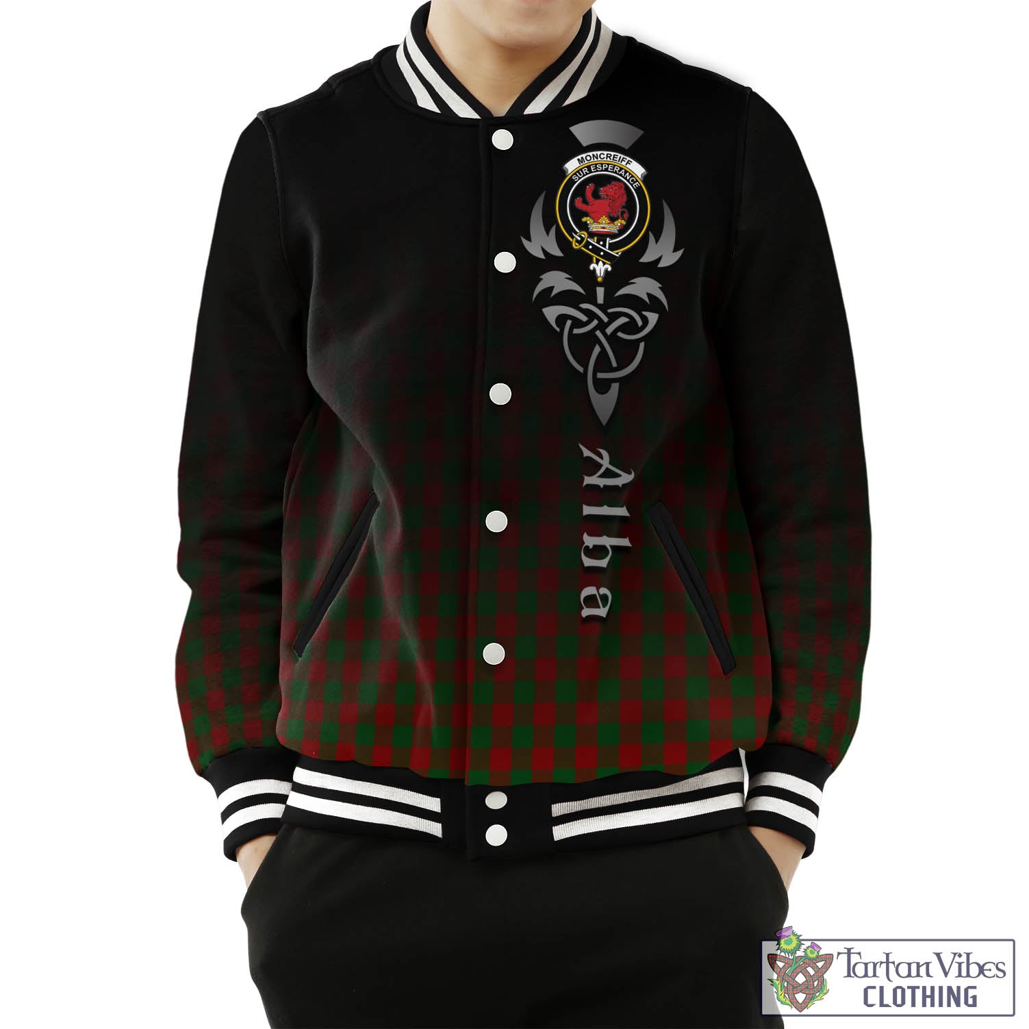Moncrieff (Moncreiffe) Tartan Baseball Jacket Featuring Alba Gu Brath Family Crest Celtic Inspired Unisex - Tartan Vibes Clothing