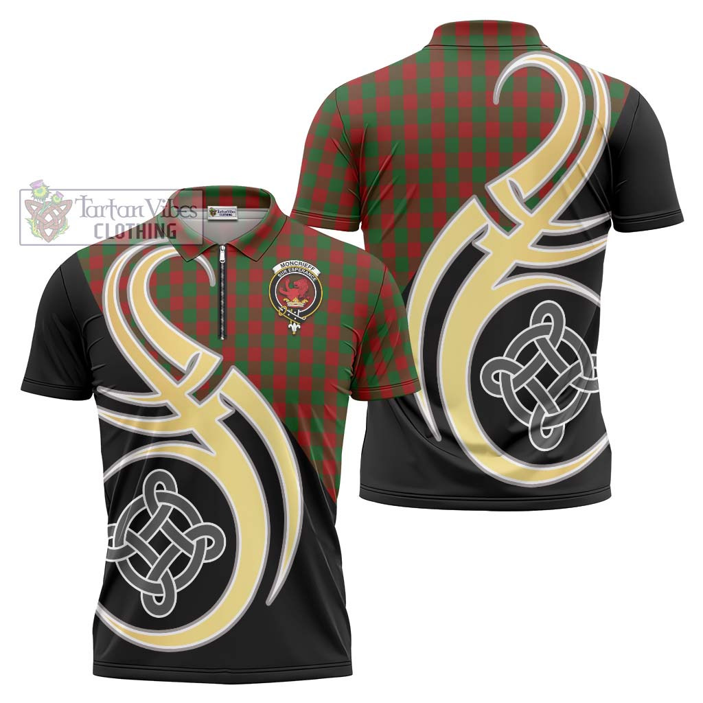 Moncrieff (Moncreiffe) Tartan Zipper Polo Shirt with Family Crest and Celtic Symbol Style Unisex - Tartan Vibes Clothing