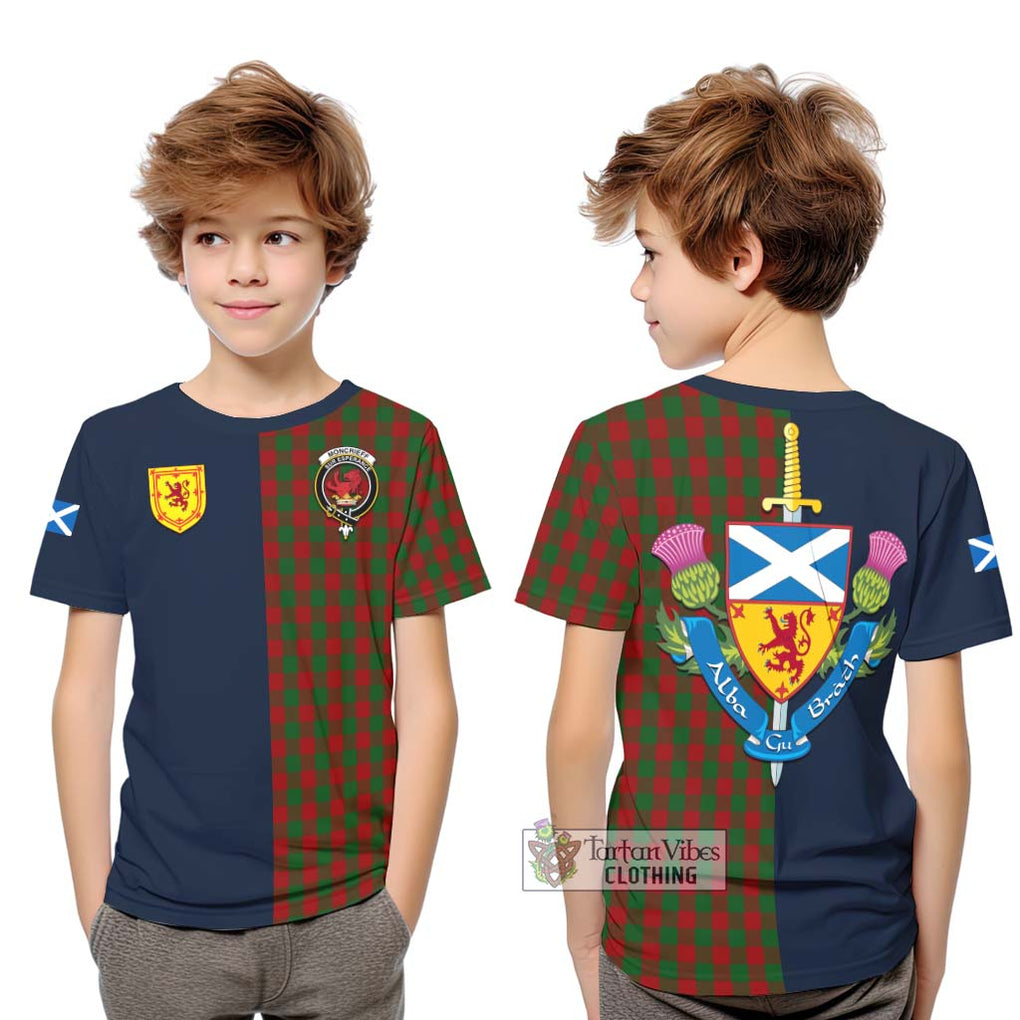 Moncrieff (Moncreiffe) Tartan Kid T-Shirt Alba with Scottish Lion Royal Arm Half Style Youth XL Size14 - Tartan Vibes Clothing