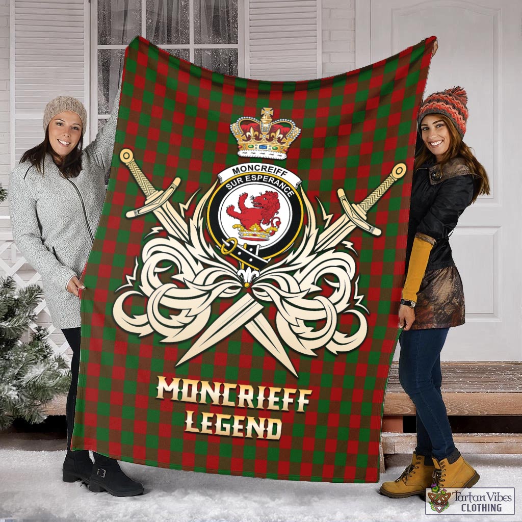 Tartan Vibes Clothing Moncrieff Tartan Blanket with Clan Crest and the Golden Sword of Courageous Legacy