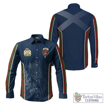 Moncrieff Tartan Long Sleeve Button Up Shirt with Family Crest and Scottish Thistle Vibes Sport Style