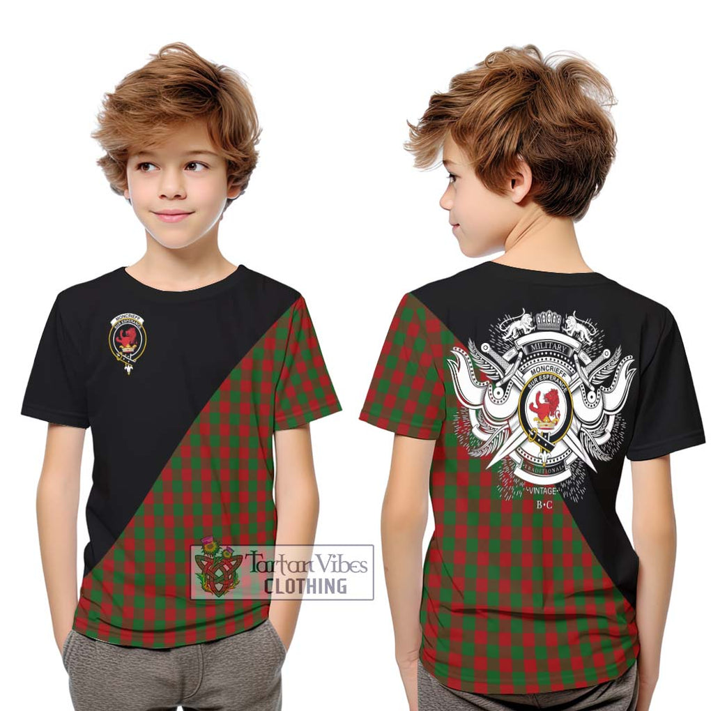 Moncrieff (Moncreiffe) Tartan Kid T-Shirt with Family Crest and Military Logo Style Youth XL Size14 - Tartan Vibes Clothing