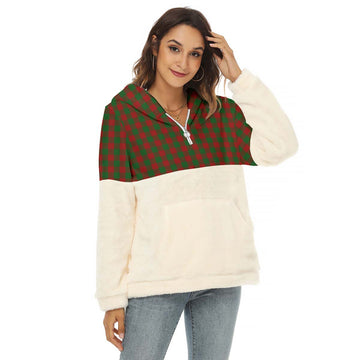 Moncrieff (Moncreiffe) Tartan Half Style Women's Borg Fleece Hoodie with Half Zip