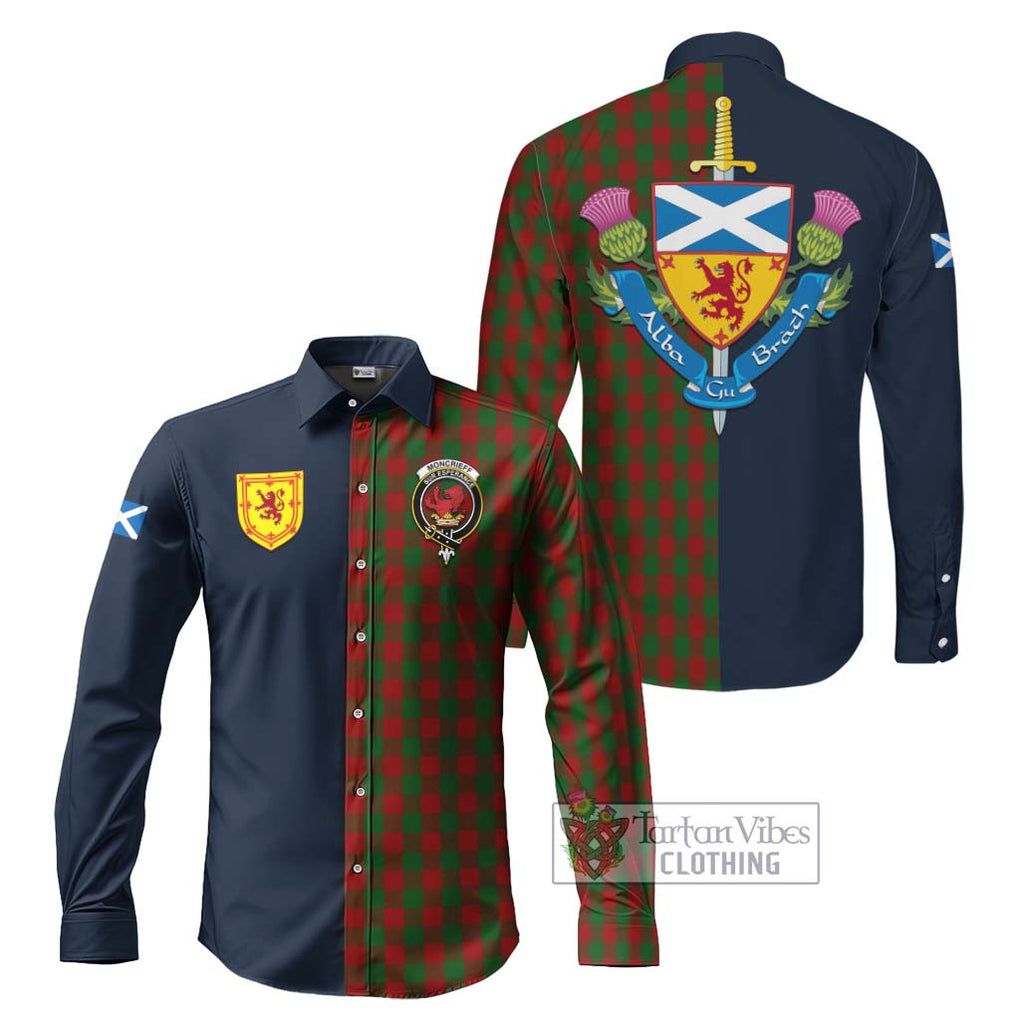 Moncrieff (Moncreiffe) Tartan Long Sleeve Button Shirt Alba with Scottish Lion Royal Arm Half Style Men's Shirt S - Tartan Vibes Clothing