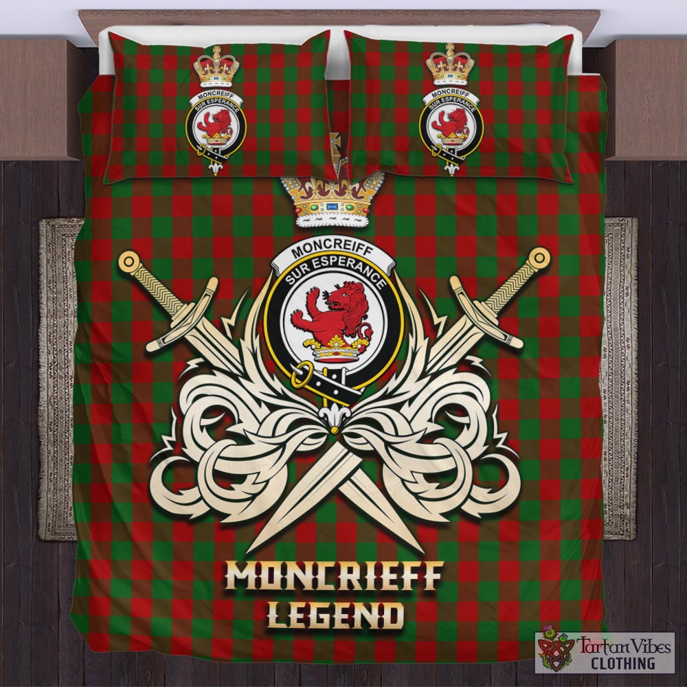 Tartan Vibes Clothing Moncrieff Tartan Bedding Set with Clan Crest and the Golden Sword of Courageous Legacy
