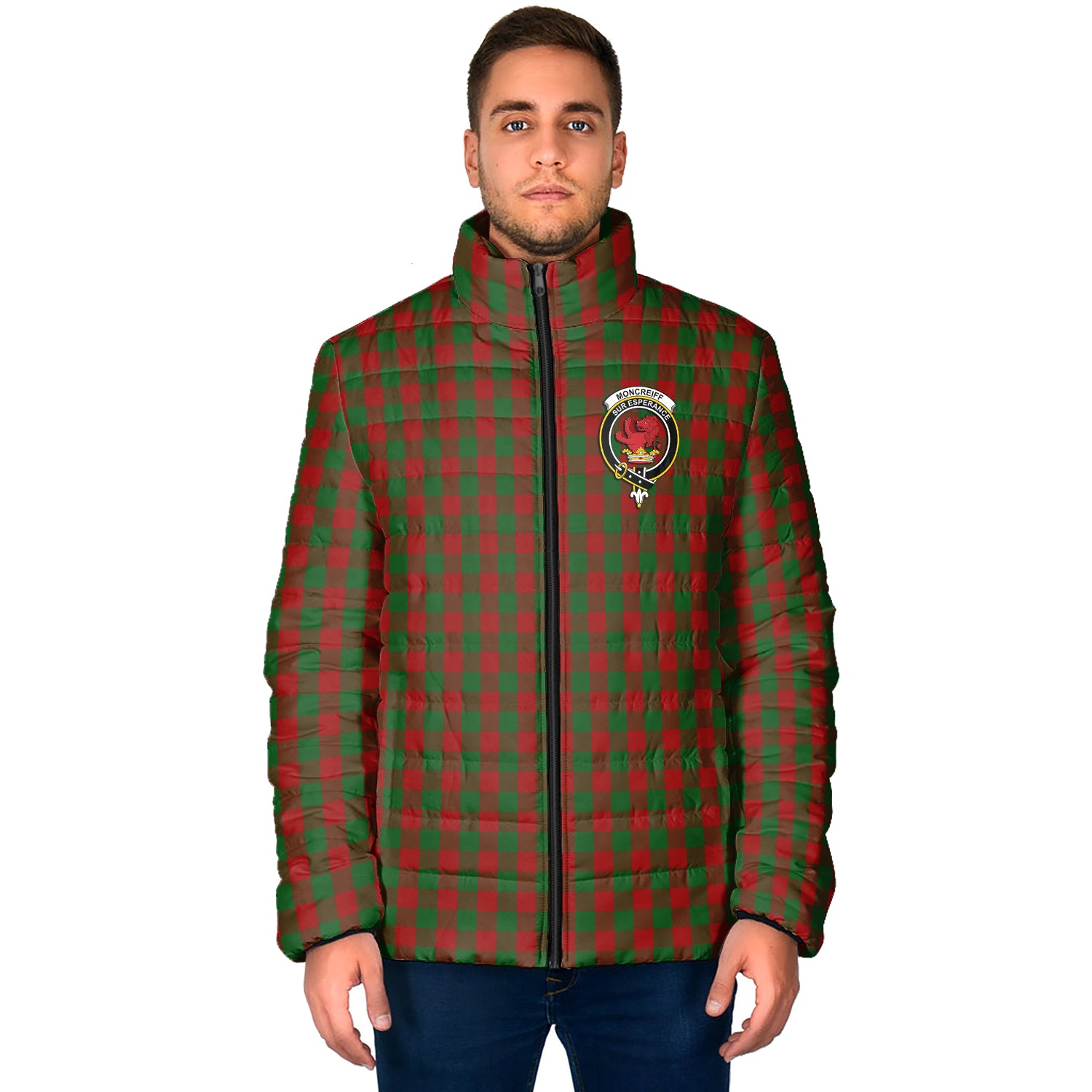 Moncrieff (Moncreiffe) Tartan Padded Jacket with Family Crest - Tartan Vibes Clothing