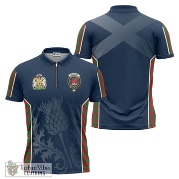 Moncrieff Tartan Zipper Polo Shirt with Family Crest and Scottish Thistle Vibes Sport Style