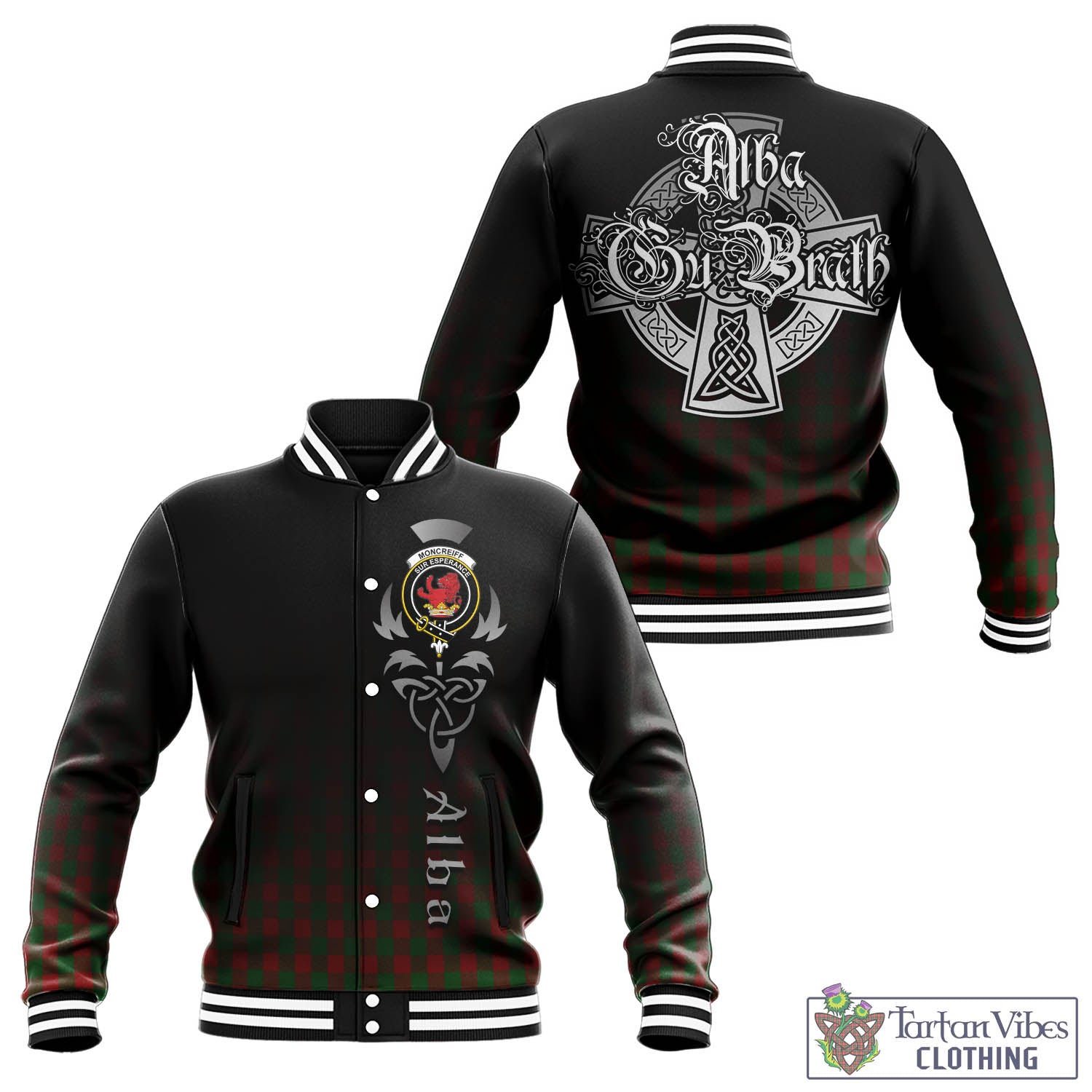 Moncrieff (Moncreiffe) Tartan Baseball Jacket Featuring Alba Gu Brath Family Crest Celtic Inspired - Tartan Vibes Clothing