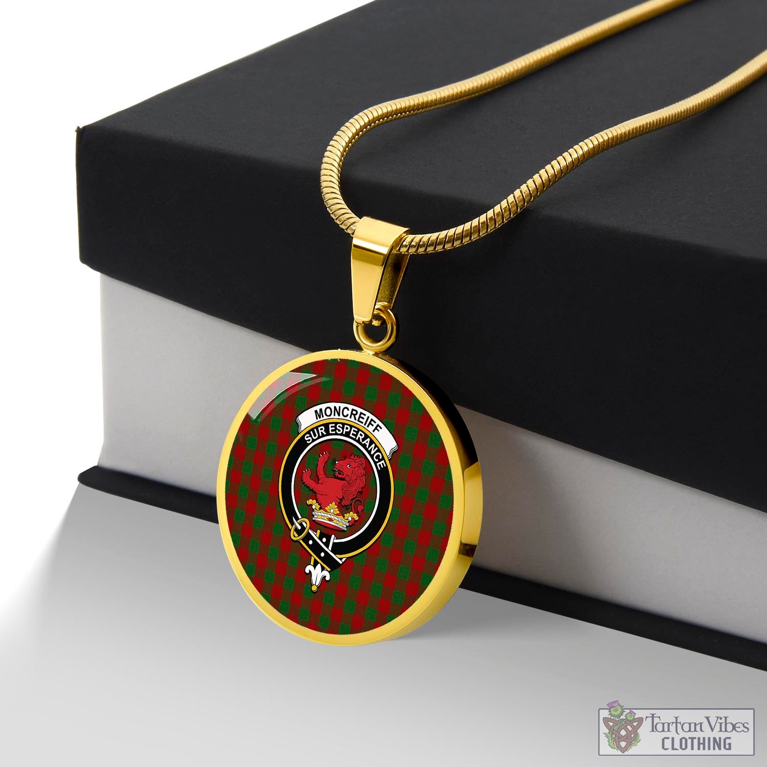 Moncrieff (Moncreiffe) Tartan Circle Necklace with Family Crest Luxury Necklace (Gold) No - Tartan Vibes Clothing