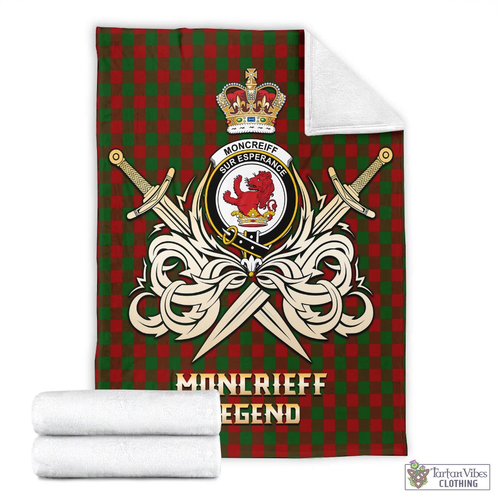 Tartan Vibes Clothing Moncrieff Tartan Blanket with Clan Crest and the Golden Sword of Courageous Legacy