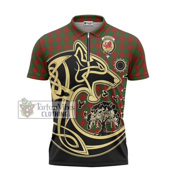 Moncrieff (Moncreiffe) Tartan Zipper Polo Shirt with Family Crest Celtic Wolf Style - Tartan Vibes Clothing