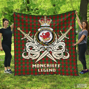 Moncrieff (Moncreiffe) Tartan Quilt with Clan Crest and the Golden Sword of Courageous Legacy