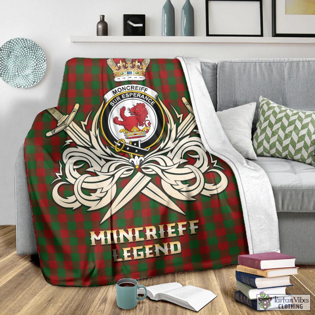 Tartan Vibes Clothing Moncrieff Tartan Blanket with Clan Crest and the Golden Sword of Courageous Legacy