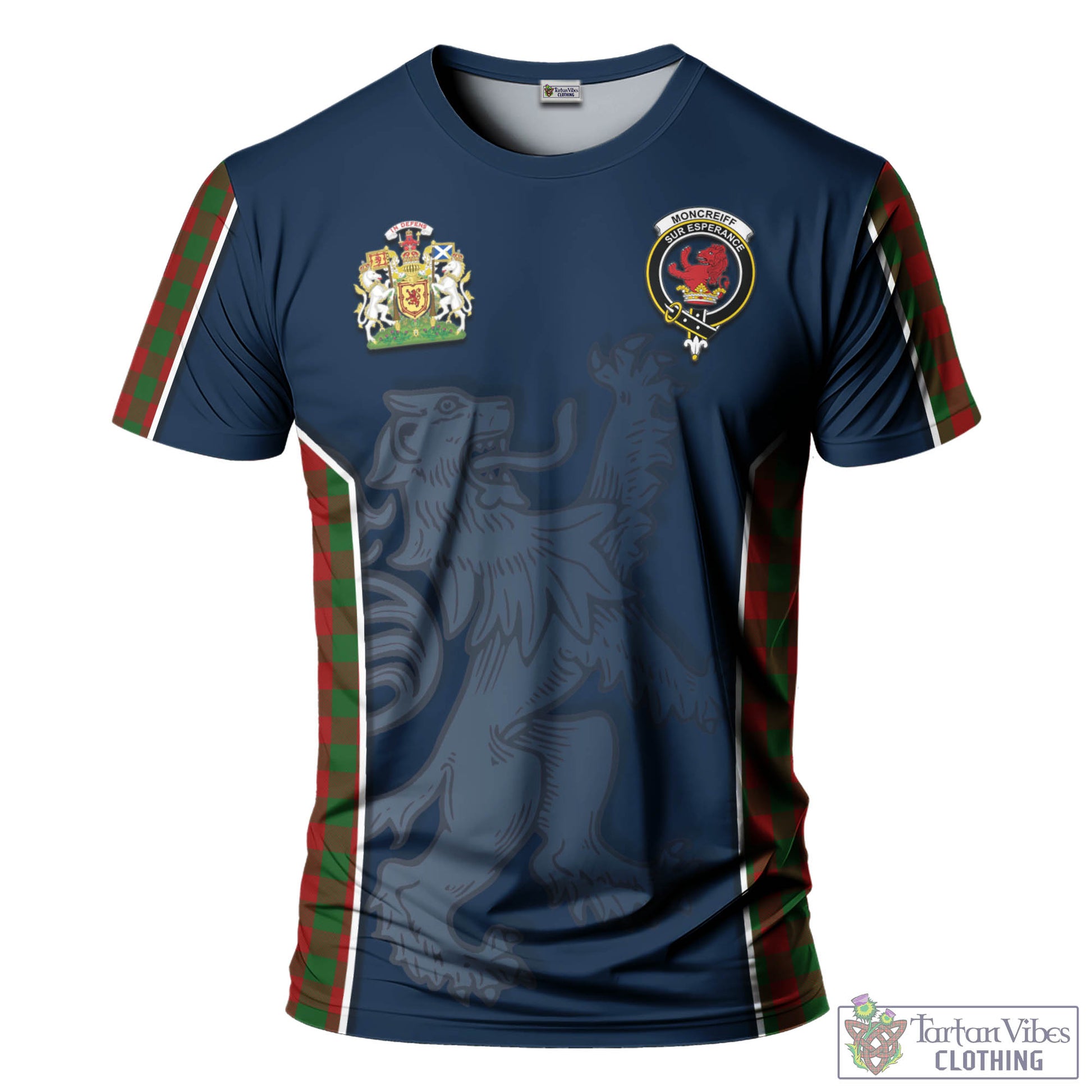 Tartan Vibes Clothing Moncrieff Tartan T-Shirt with Family Crest and Lion Rampant Vibes Sport Style