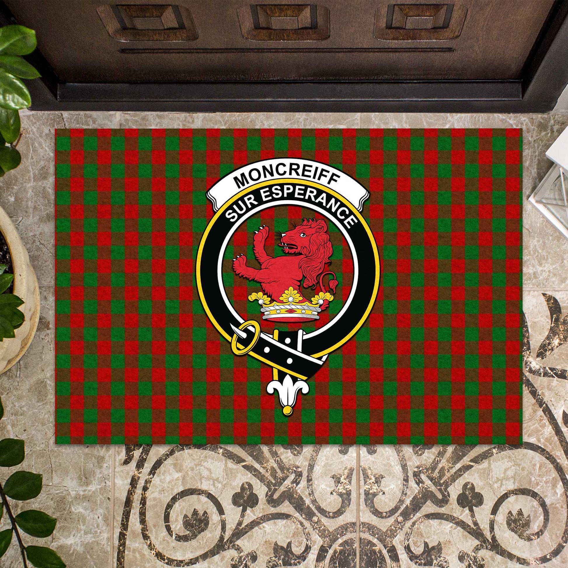 Moncrieff Tartan Door Mat with Family Crest - Tartanvibesclothing