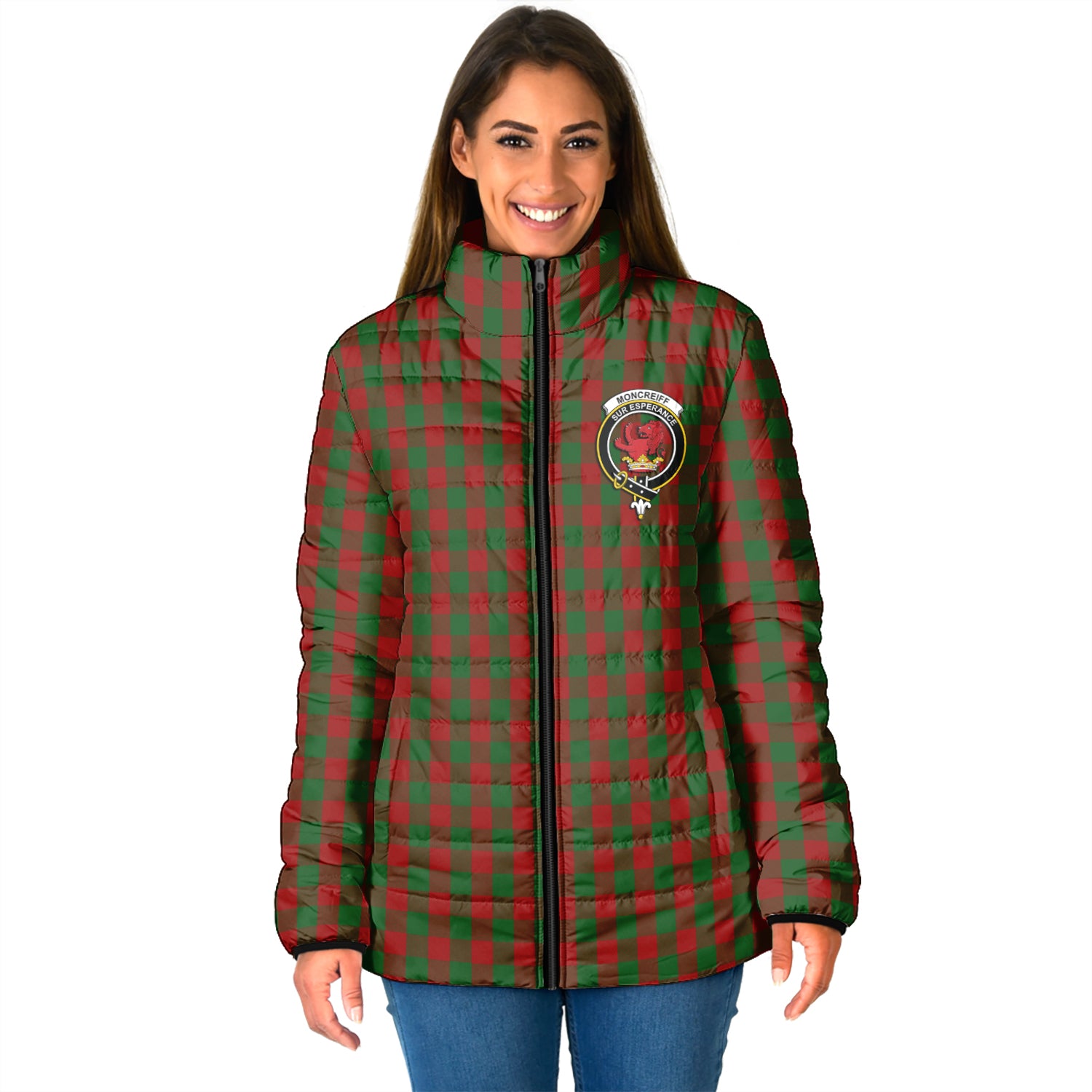 Moncrieff (Moncreiffe) Tartan Padded Jacket with Family Crest - Tartan Vibes Clothing