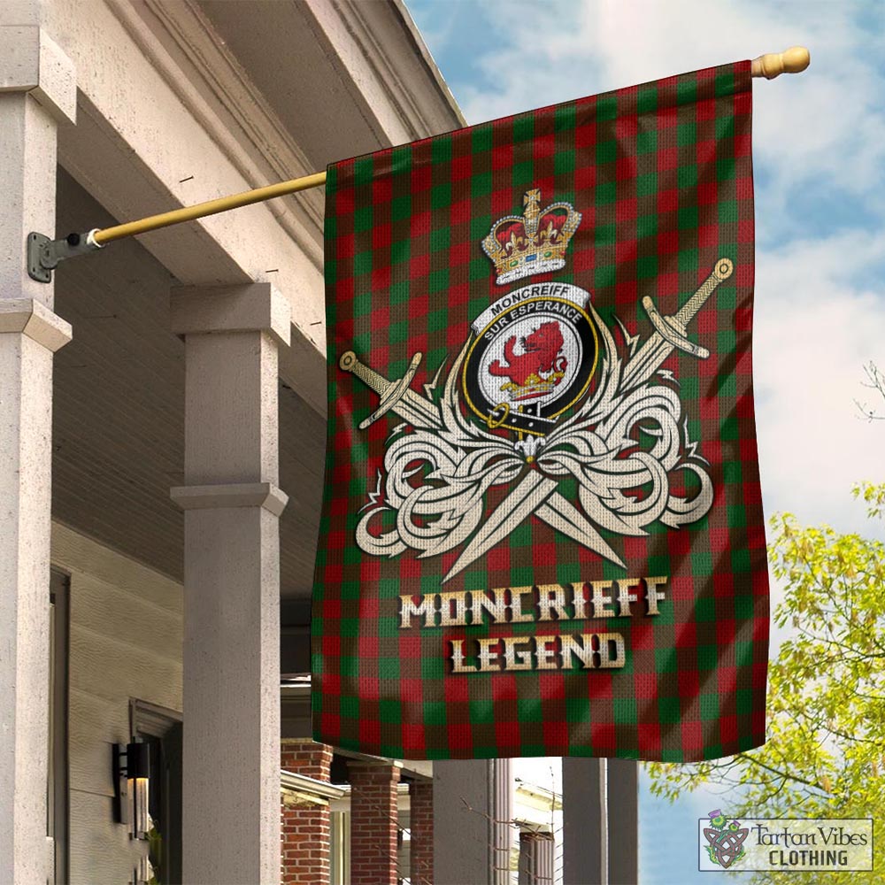 Moncrieff (Moncreiffe) Tartan Garden Flag with Clan Crest and the Golden Sword of Courageous Legacy - Tartan Vibes Clothing