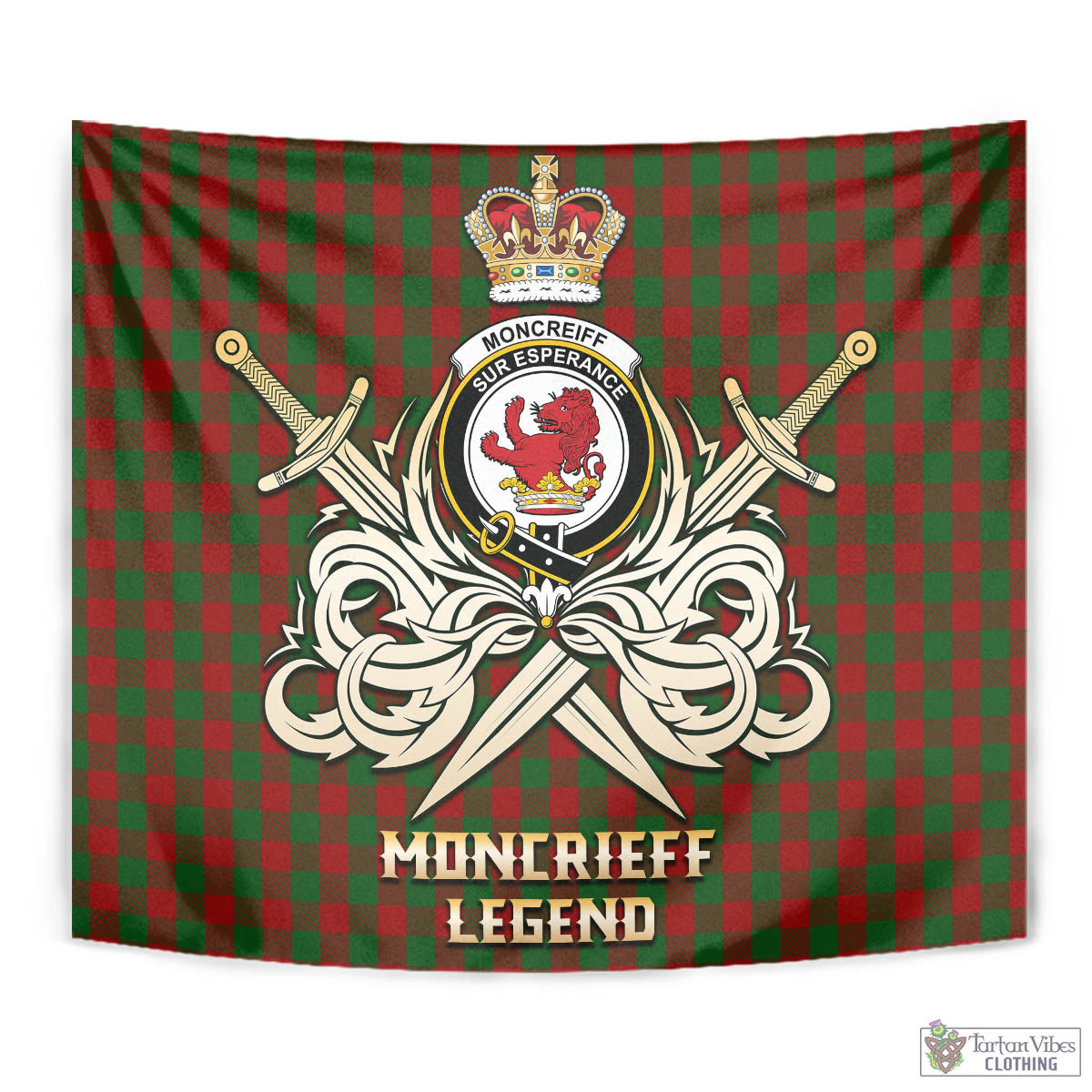 Tartan Vibes Clothing Moncrieff Tartan Tapestry with Clan Crest and the Golden Sword of Courageous Legacy