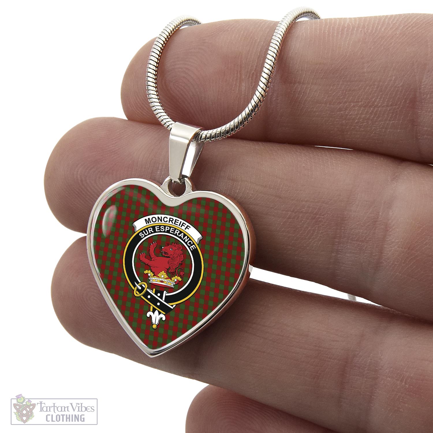 Moncrieff (Moncreiffe) Tartan Heart Necklace with Family Crest - Tartan Vibes Clothing