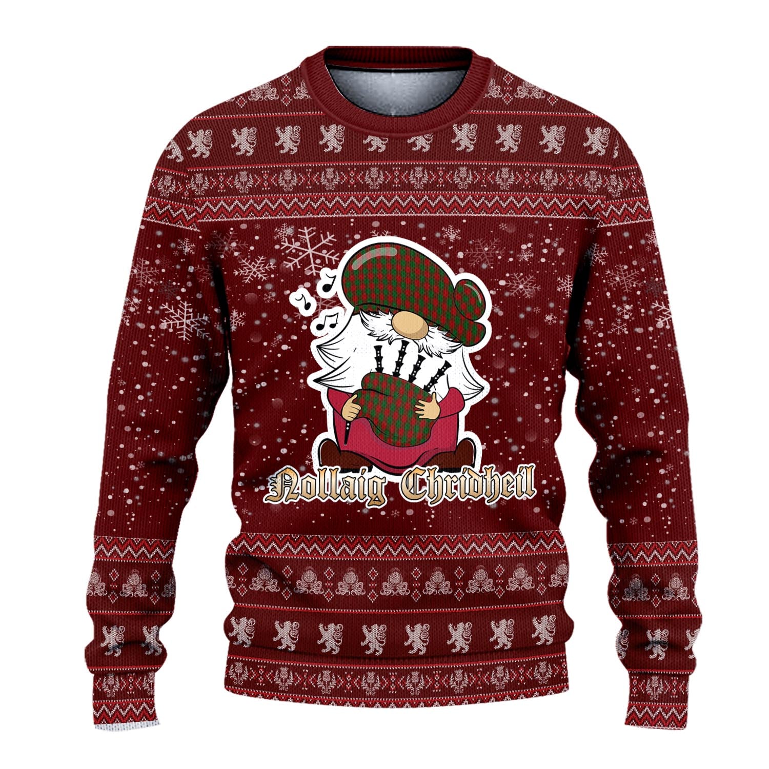Moncrieff Clan Christmas Family Knitted Sweater with Funny Gnome Playing Bagpipes - Tartanvibesclothing