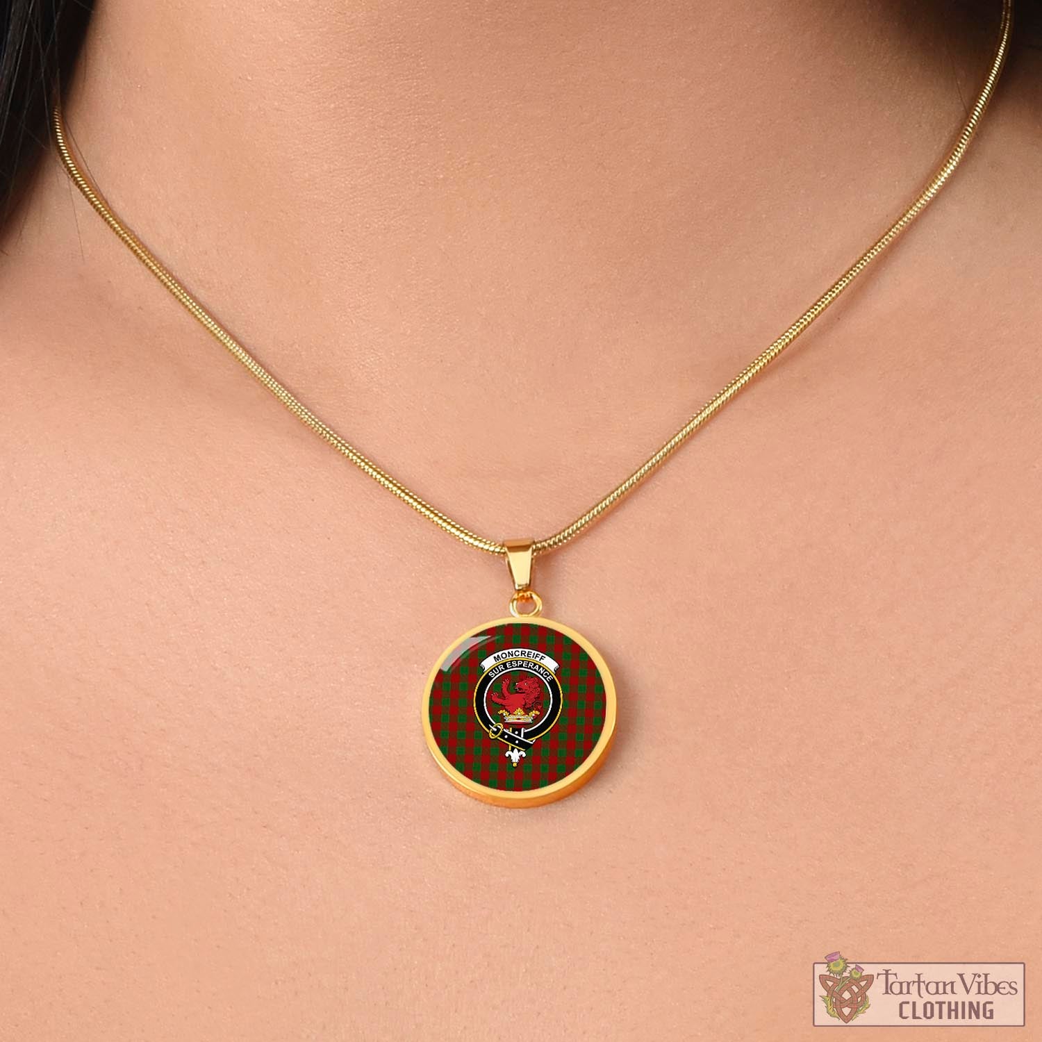 Moncrieff (Moncreiffe) Tartan Circle Necklace with Family Crest - Tartan Vibes Clothing