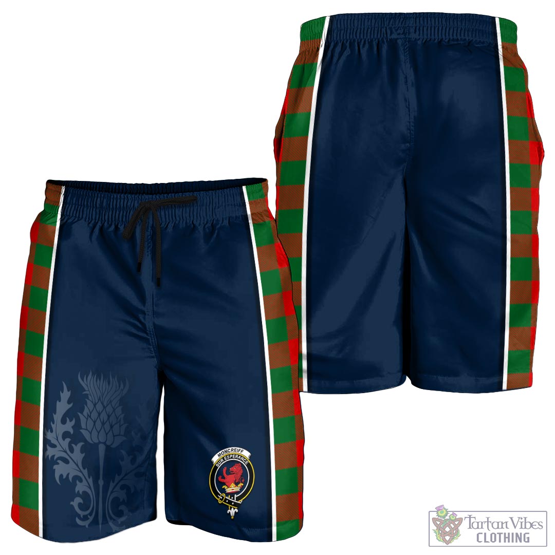 Tartan Vibes Clothing Moncrieff Modern Tartan Men's Shorts with Family Crest and Scottish Thistle Vibes Sport Style
