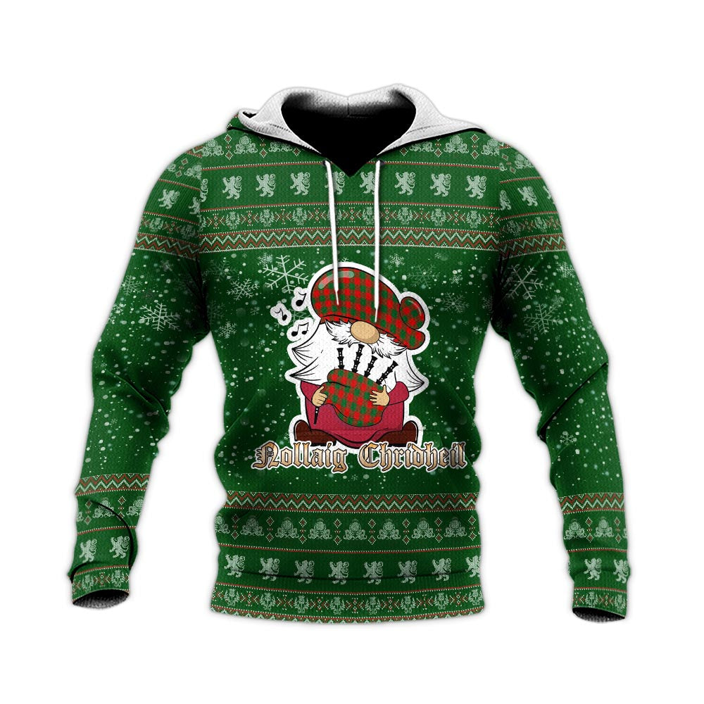 Moncrieff Modern Clan Christmas Knitted Hoodie with Funny Gnome Playing Bagpipes - Tartanvibesclothing