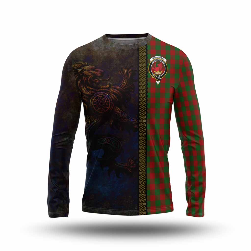 Tartan Vibes Clothing Moncrieff (Moncreiffe) Tartan Family Crest Long Sleeve T-Shirt Alba Gu Brath Be Brave Lion Ancient Style