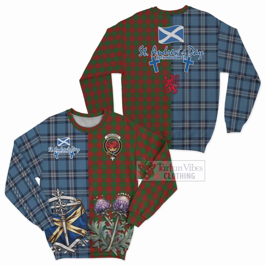 Moncrieff (Moncreiffe) Tartan Sweatshirt Happy St. Andrew's Day Half Tartan Style Unisex - Tartan Vibes Clothing
