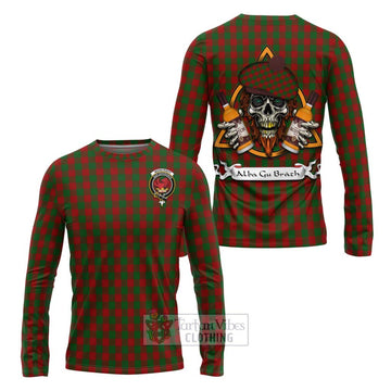 Moncrieff (Moncreiffe) Tartan Long Sleeve T-Shirt with Family Crest and Bearded Skull Holding Bottles of Whiskey Unisex - Tartan Vibes Clothing