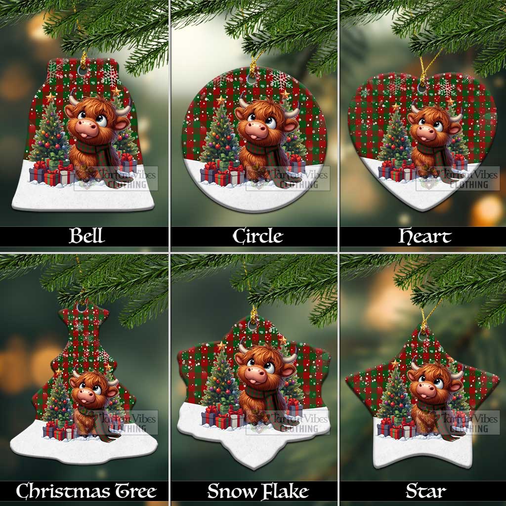 Moncrieff (Moncreiffe) Tartan Christmas Ceramic Ornament with Adorable Highland Coo Ceramic - Tartan Vibes Clothing