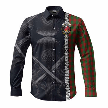 Tartan Vibes Clothing Moncrieff (Moncreiffe) Tartan Long Sleeve Button Shirt with Family Crest Cross Sword Thistle Celtic Vibes