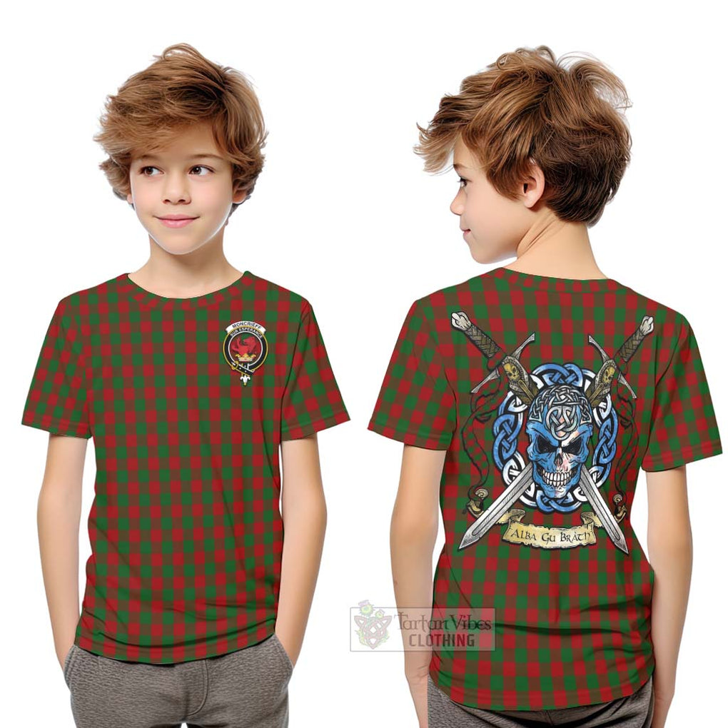 Moncrieff (Moncreiffe) Tartan Kid T-Shirt with Family Crest Celtic Skull Style Youth XL Size14 - Tartan Vibes Clothing