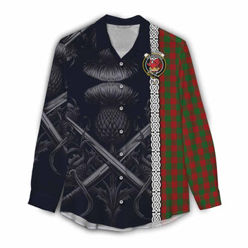 Moncrieff (Moncreiffe) Tartan Women's Casual Shirt with Family Crest Cross Sword Thistle Celtic Vibes Female - Tartan Vibes Clothing