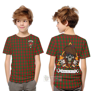 Moncrieff (Moncreiffe) Tartan Kid T-Shirt with Family Crest and Bearded Skull Holding Bottles of Whiskey Youth XL Size14 - Tartan Vibes Clothing