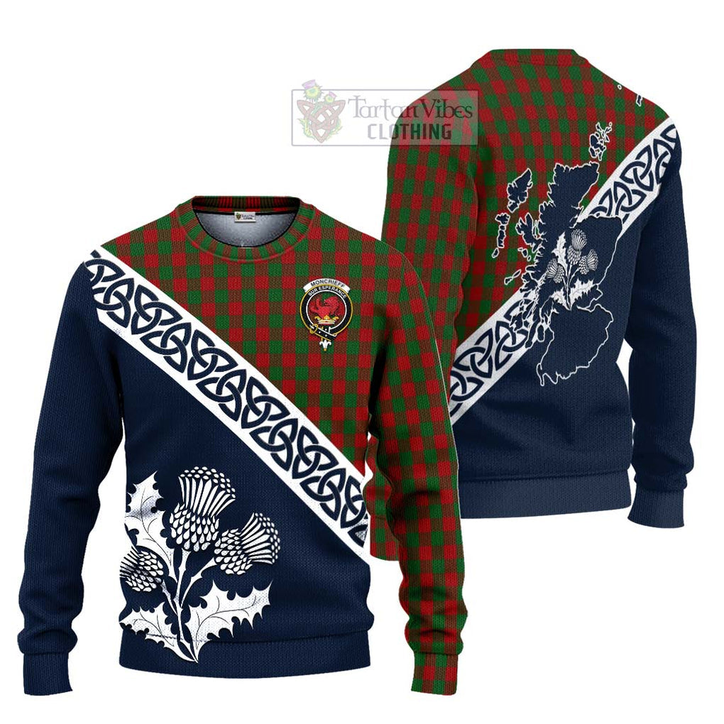 Moncrieff (Moncreiffe) Tartan Ugly Sweater Featuring Thistle and Scotland Map Unisex - Tartan Vibes Clothing