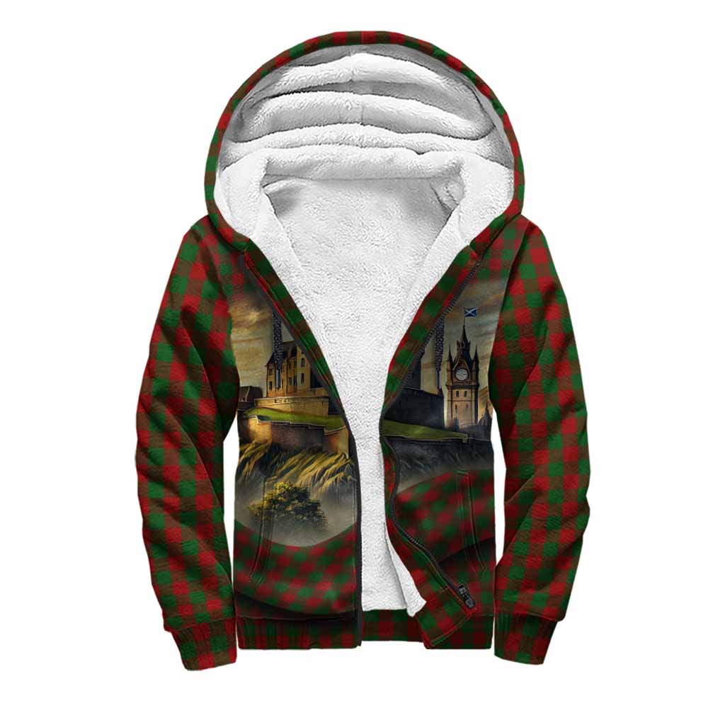 Moncrieff (Moncreiffe) Tartan Family Crest Sherpa Hoodie with Scottish Ancient Castle Style Unisex S - Tartan Vibes Clothing