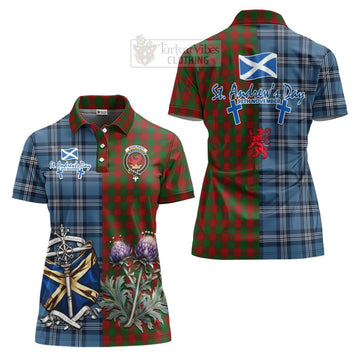Moncrieff (Moncreiffe) Tartan Women's Polo Shirt Happy St. Andrew's Day Half Tartan Style Women - Tartan Vibes Clothing
