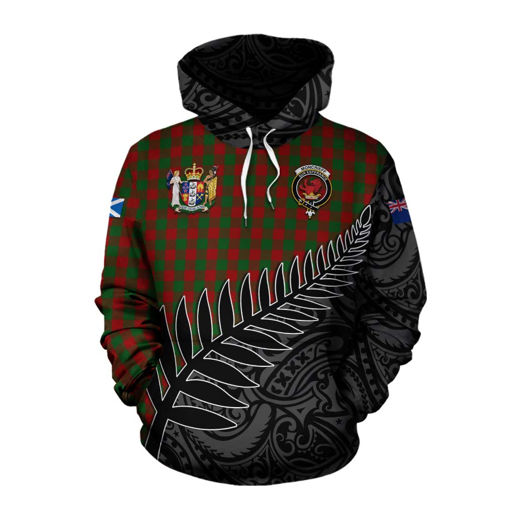 Tartan Vibes Clothing Moncrieff (Moncreiffe) Crest Tartan Cotton Hoodie with New Zealand Silver Fern Half Style